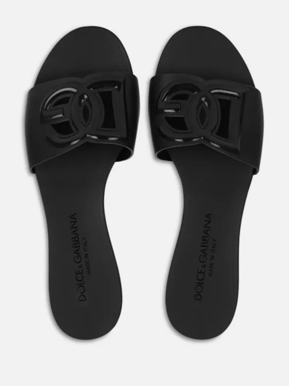 Dolce & Gabbana Black Patent Logo Slide Sandals